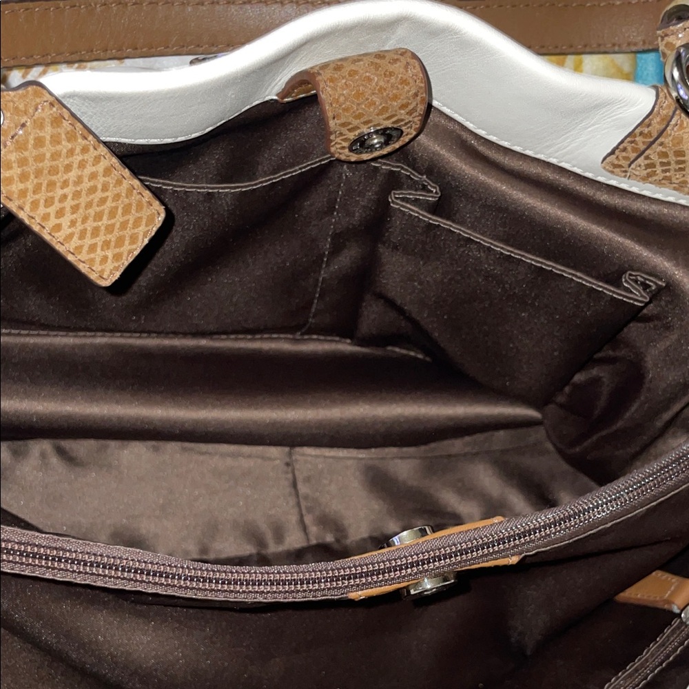 Coach Vintage Penelope Ivory Leather/ Brown Snakeskin Carryall Women's Handbag - Picture 13 of 16